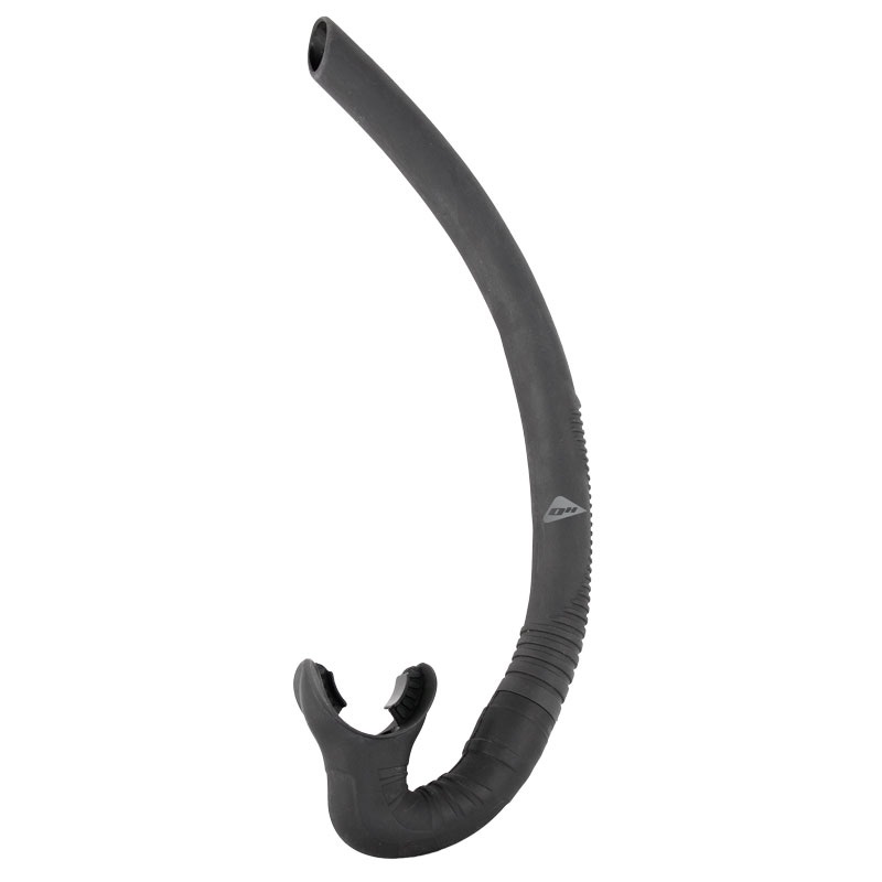 DESCRIPTION High quality spearo snorkel with sleek matte black liquid silicone construction.